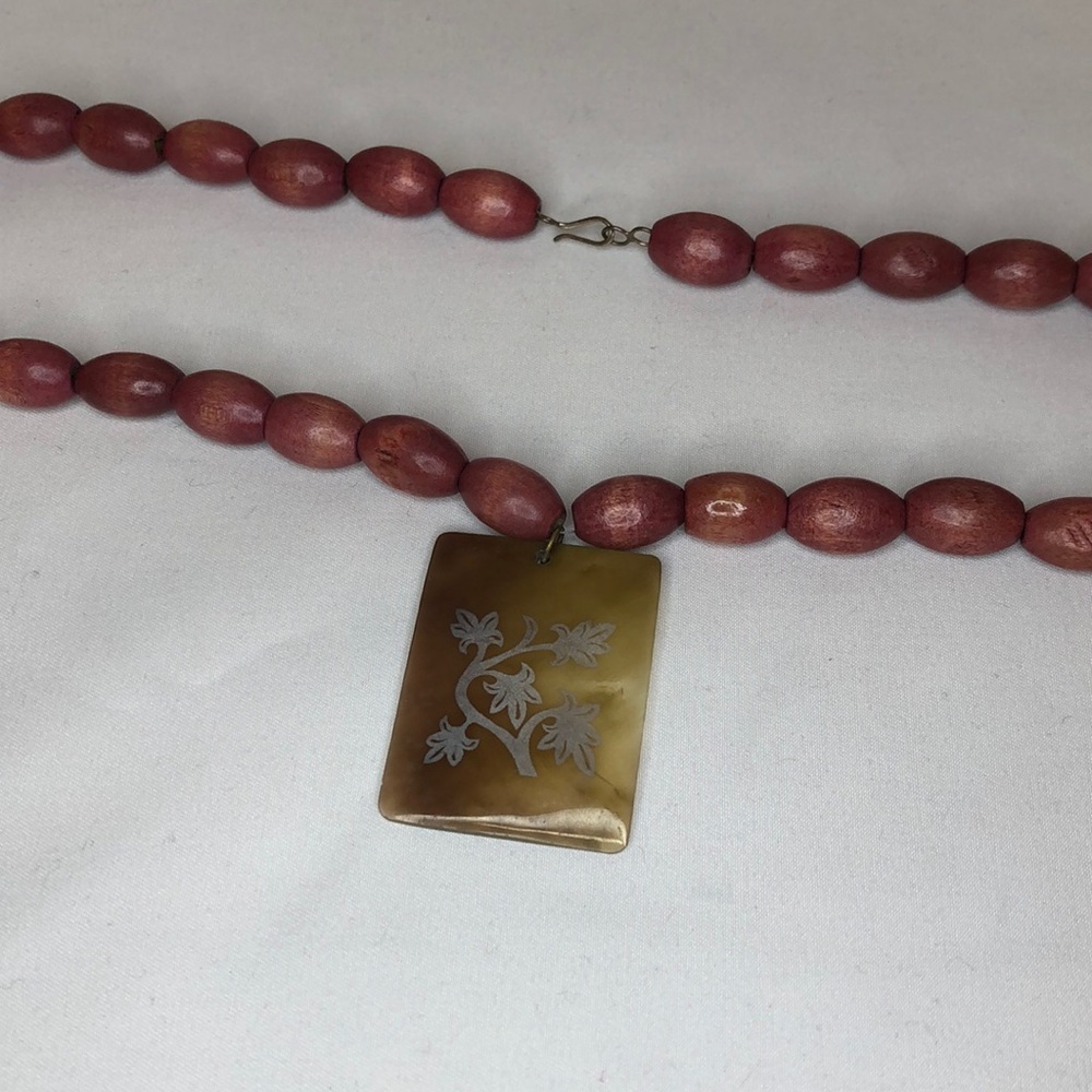 Wooden Bead Necklace with a Pendant